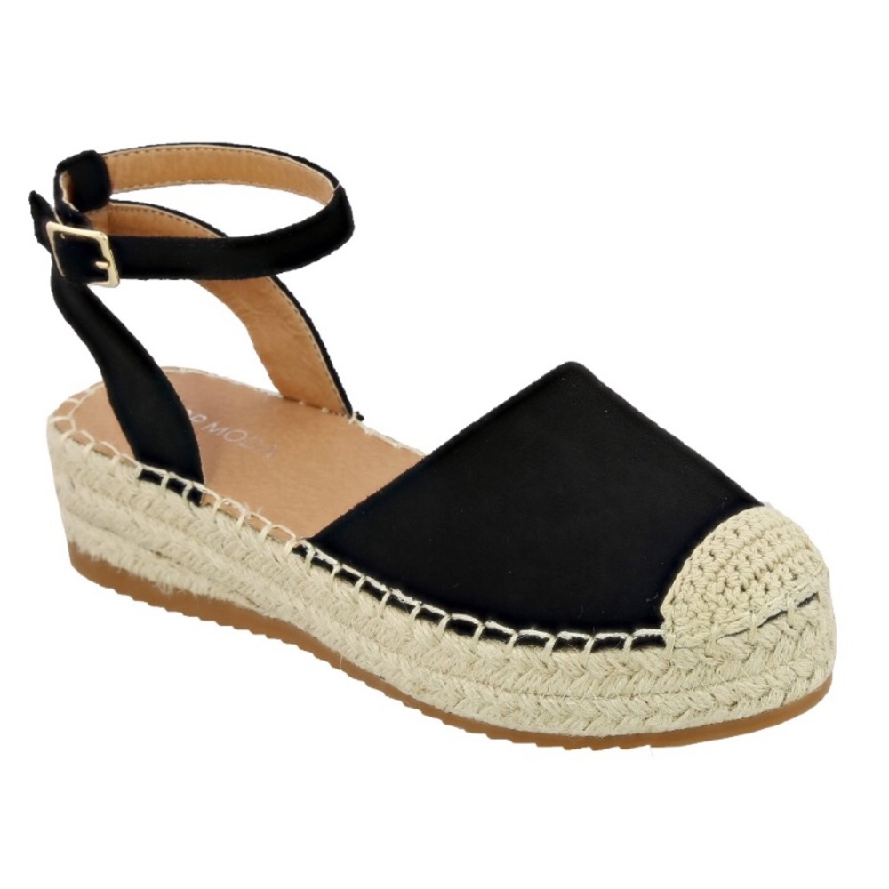 FashionWomen's CapToe Ankle Strap Espadrille-Black